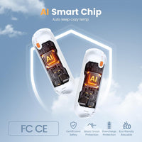 XTao Eco-friendly rechargeable 2-pack hand warmer in white color. No overcharge risks with certificated safety. Sustainable, reusable, and portable.