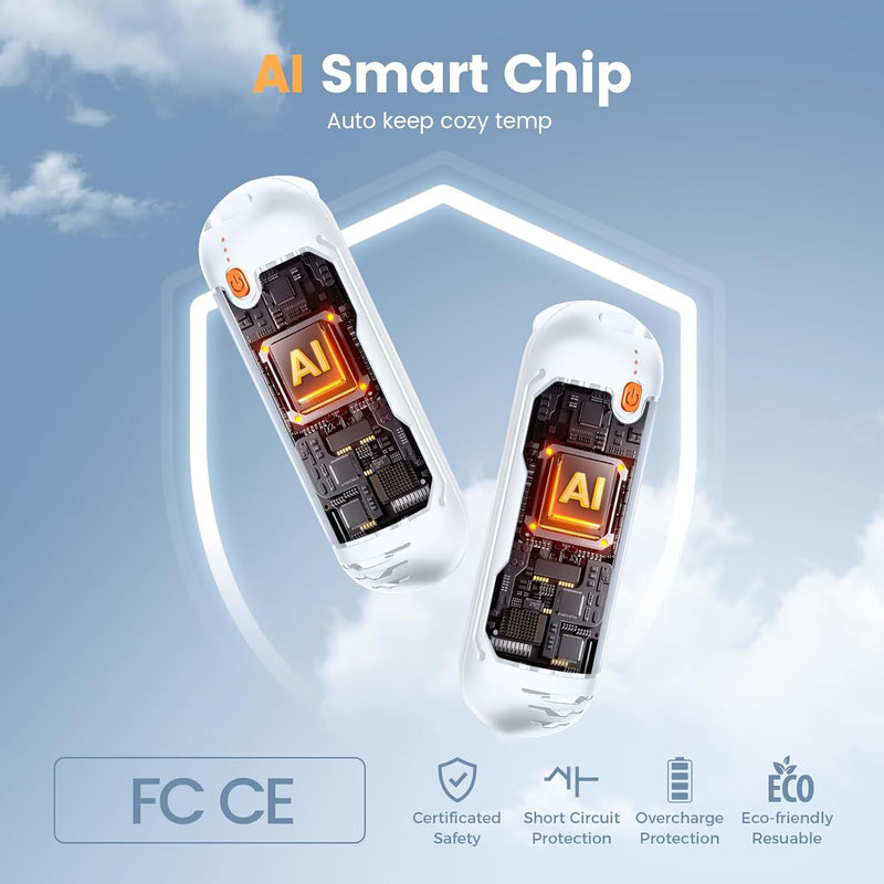 XTao 2-pack rechargeable hand warmer in white color, for outdoor activities, sports, warming up, and hot compressing. 2-pack, portable and convenient