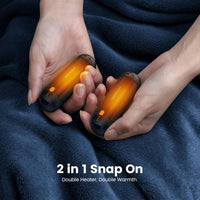 XTao 2-in-1 rechargeable hand warmer in black color. Snap on and warm up. 2-pack, double heater & warmth
