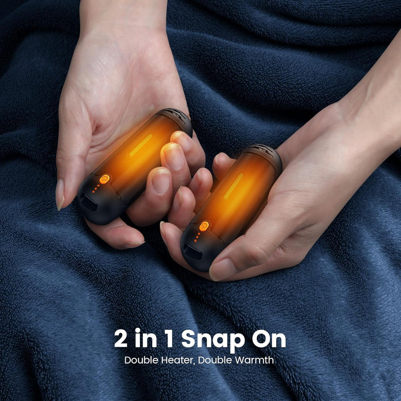 XTao Rechargeable 2-in-1 hand warmer in black color, portable, 2-pack, sustainable, for warm up & hot compress