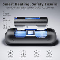 Black rechargeable hand warmer, 3 safe heating levels from 95 to 131 fahrenheit. Don't have to worry about overheating. Smart heating, safety ensure