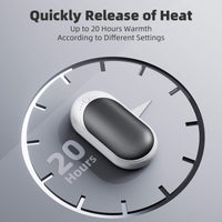 XTao 2-pack hand warmer in white and black. Durable 20 hours warmth with quick heat release in seconds. Smart design to prevent overheating. 