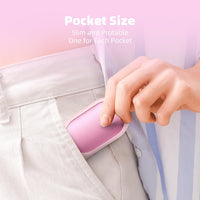 XTao 2-in-1 pocket size portable hand warmer in light pink color. Slim and portable design for your pocket.