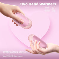 XTao 2-in-1 6,000 mAh hand warmer in light pink color. 3 hours fast charge, long last up to 20 hours. 2-pack for both hands. Sharable, portable, and durable.